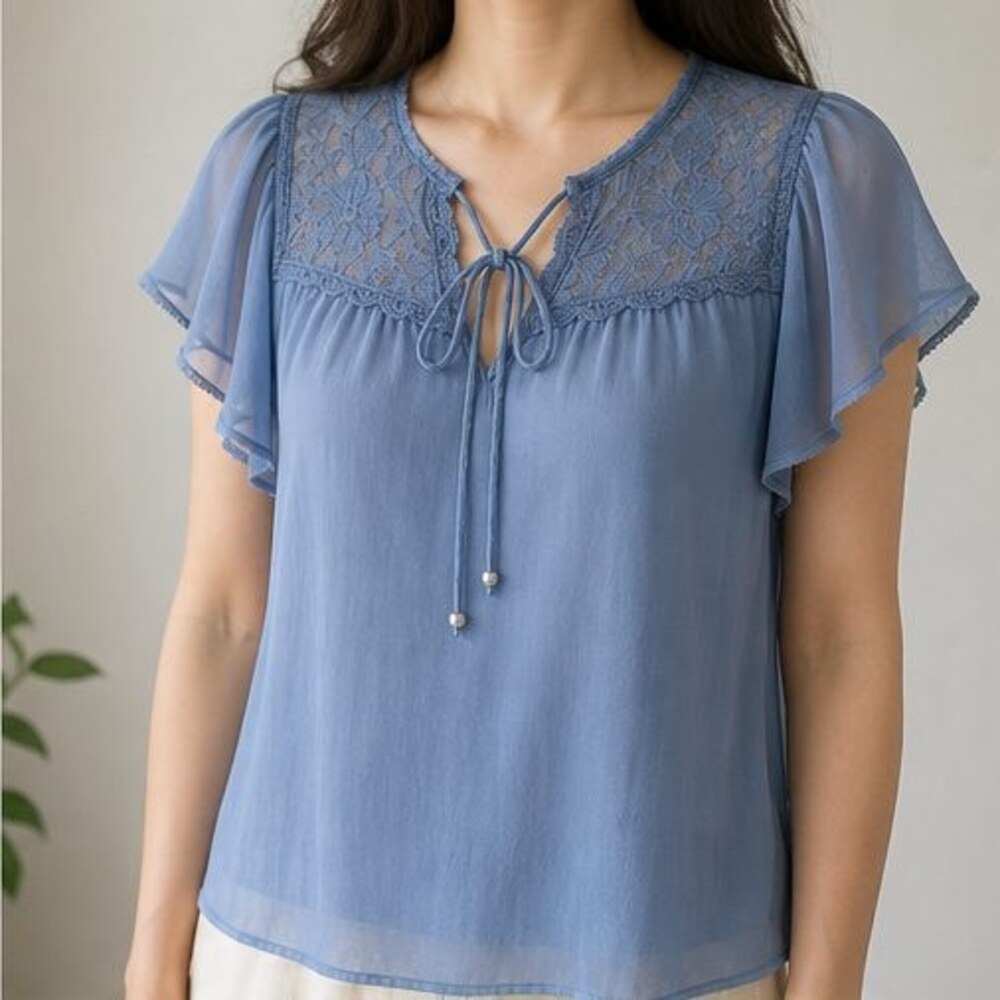 Blue V Neck Top - Picture 2 of 6